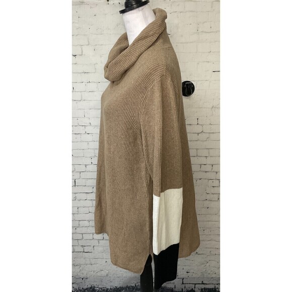 J Jill Women Camel Black White Stripe Turtleneck Sweater Tunic Oversized Sz L U2 - Picture 7 of 12